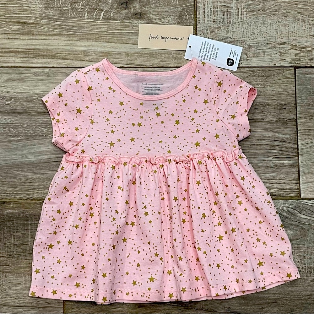 First Impression Pink and Gold Star Girls Shirt, Size 24 Months